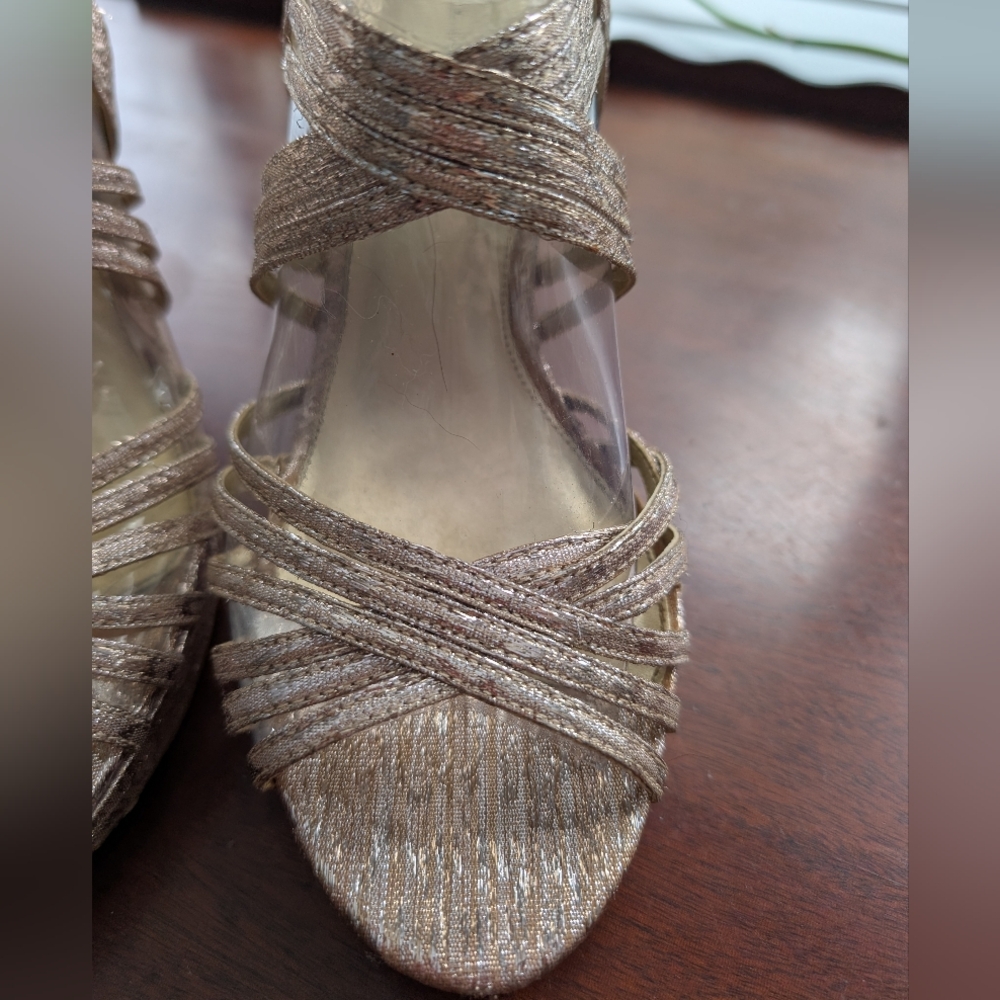 Papell Studio (Adrianna Papell) Gold With Silver Accents Strappy Heels - Picture 12 of 14
